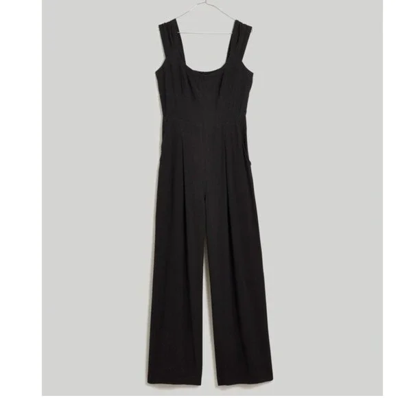 Madewell Cap Sleeve Crop Wide Leg Jumpsuit in True Black 8 Lightweight Travel